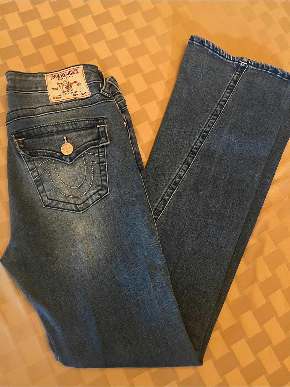 Women’s True Religion Joey Mid-rise Flare Twisted Jeans Gold Hardware 29 x 31